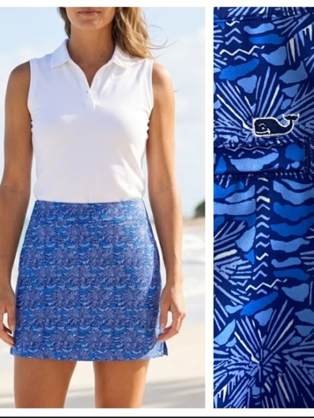 Vineyard Vines Royal Blue Ocean Palmetto Print Performance Skort Skirt 0